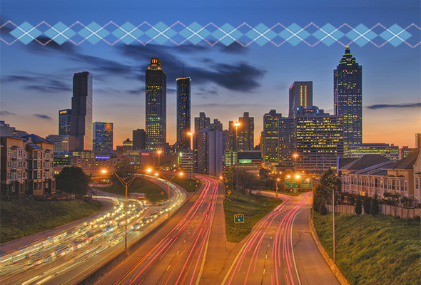 Atlanta skyline and Freedom Parkway as viewed from the Jackson Street overpass